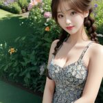 華やかな庭園とともに楽しむフローラルドレス：自然美と調和するエレガントなスタイル