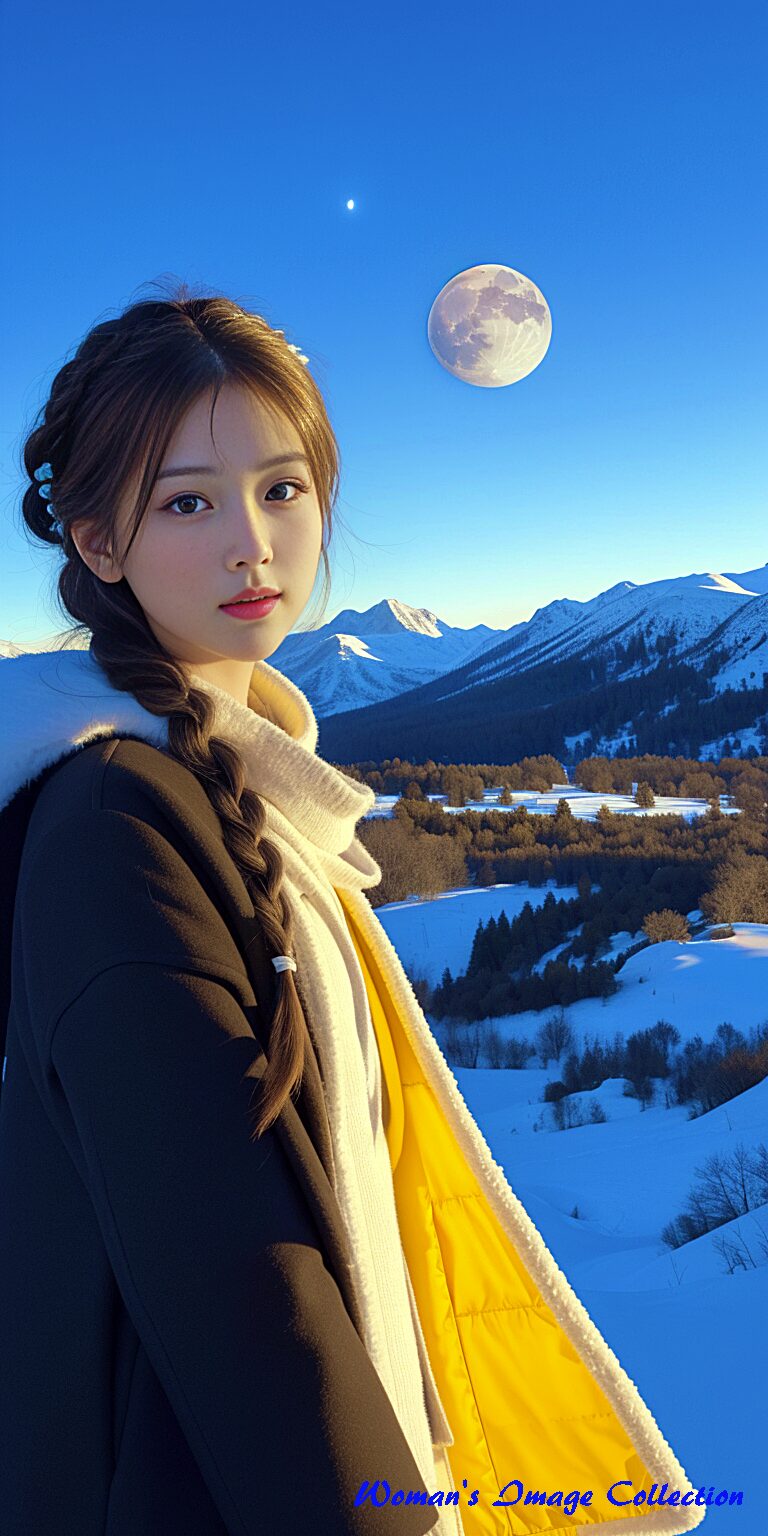 冬の山景色と共に佇む、幻想的な女性のポートレート 1 batch 00182 3213987414 コート