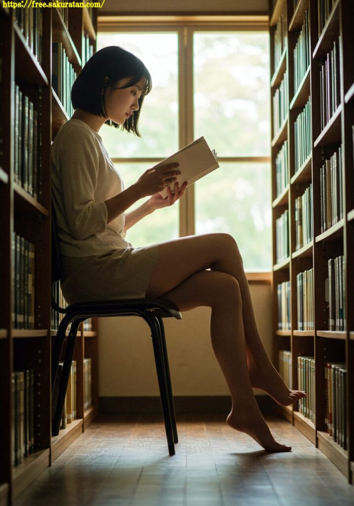 図書室の午後、彼女はまだページをめくっている」──静けさに包まれた、物語の呼吸。 13 20250502 3 11 プリーツスカート