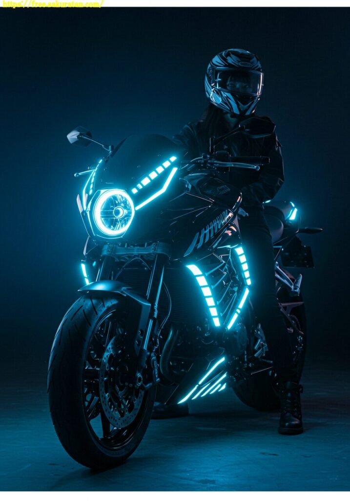 驚異のビジュアルアート。光る眼を持つバイクとクールモデルが最高にキマってる! 3 Image fx 2025 05 21T203920.203 ショートパンツ