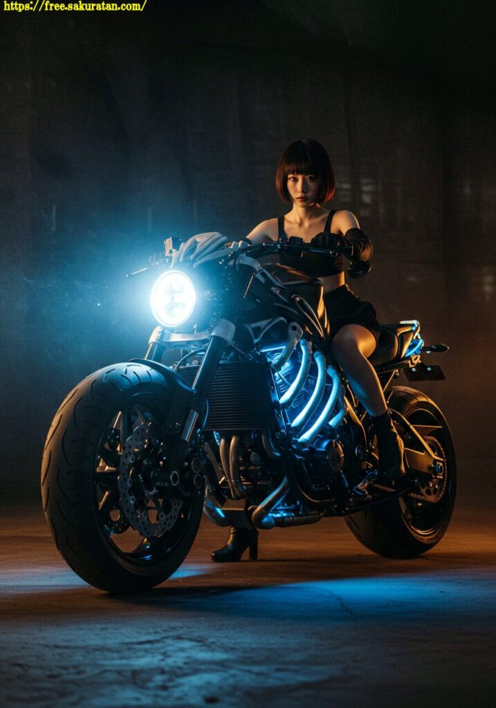 驚異のビジュアルアート。光る眼を持つバイクとクールモデルが最高にキマってる! 5 Image fx 2025 05 21T204005.623 ショートパンツ