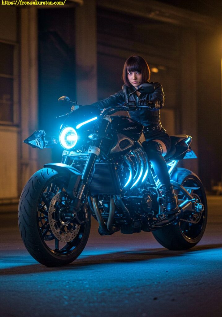 驚異のビジュアルアート。光る眼を持つバイクとクールモデルが最高にキマってる! 8 Image fx 2025 05 21T204610.242 ショートパンツ
