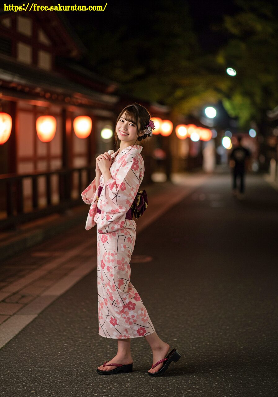 提灯が灯る夜道に咲く、はんなり浴衣美人！夏の夜を彩る一枚