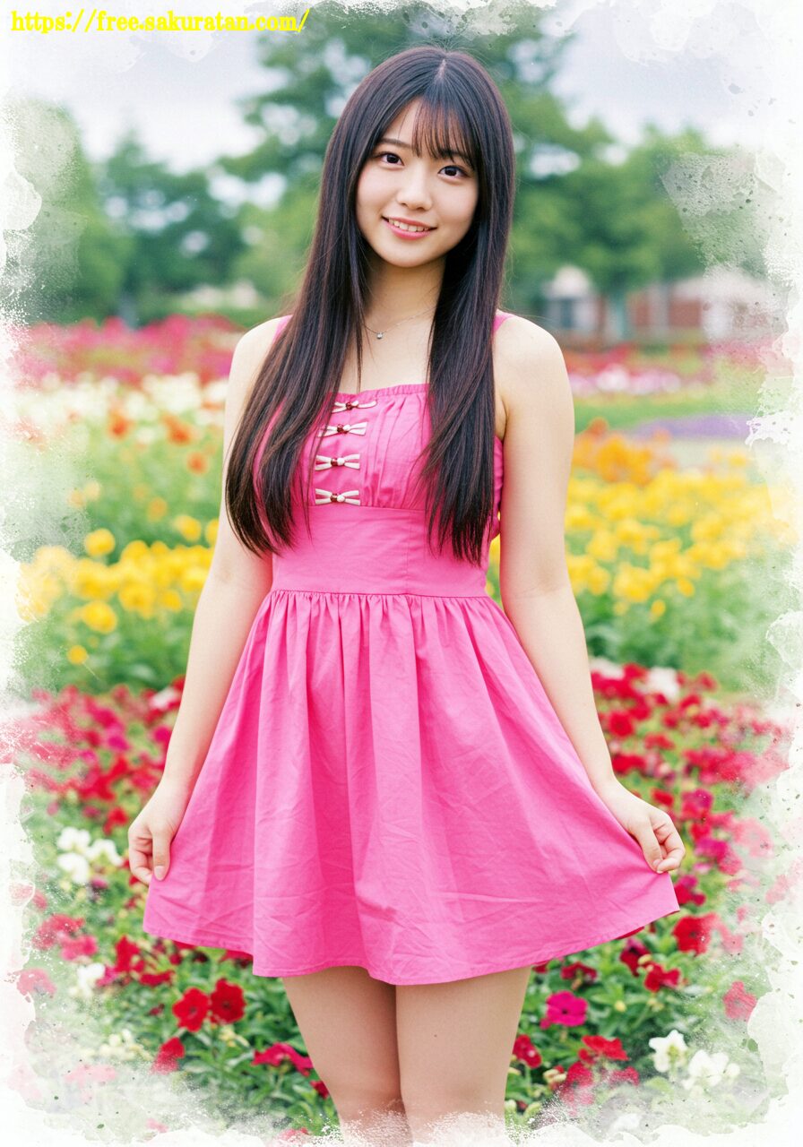 鮮やかな花畑に舞い降りた、ピンクの妖精！笑顔が咲き誇る一枚